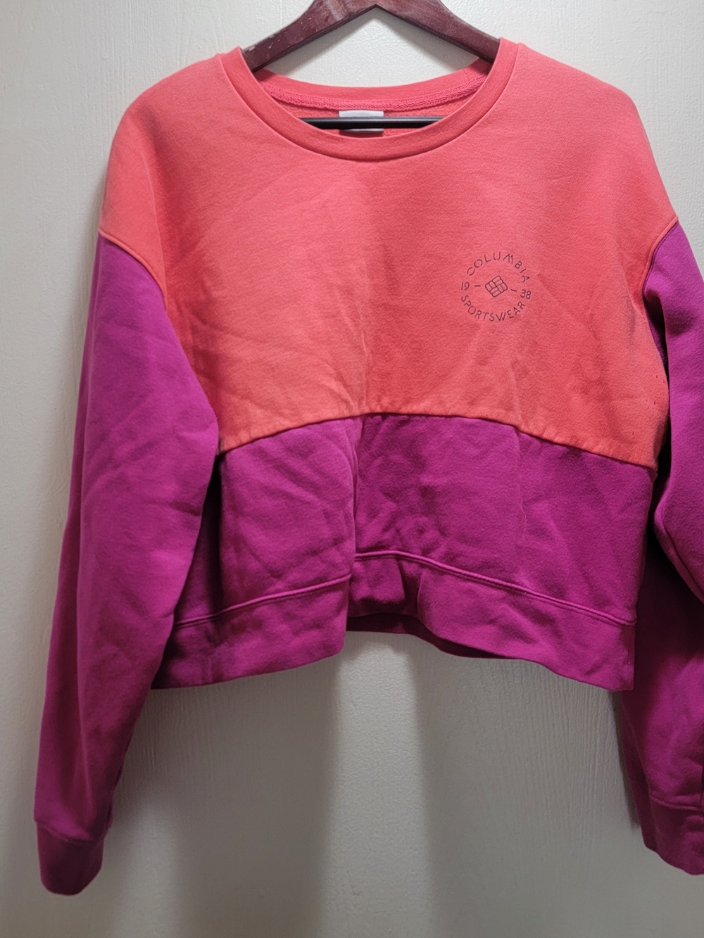 Columbia Two-Tone Crewneck Sweatshirt in Coral Orange & Magenta